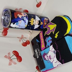10 Pair Size 4-10 Womens DISNEY VILLIAN SOCKS AND TUMBLER BUNDLE